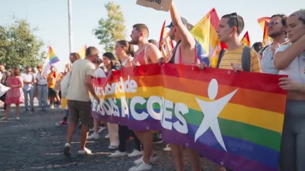 Lissabon Portugal Juni 2023 Gatuprocession För Att Fira Pride Parade — Stockvideo