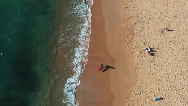 Azonosítatlan Szörfös Drónlövések Tengeren Turista Szörfös Szórakozást Hatalmas Hullámok Emberek — Stock videók