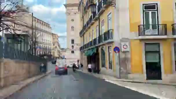Portogallo Lisbona Febbraio 2024 Timelapse Bustling Street Old Town Lisbon — Video Stock