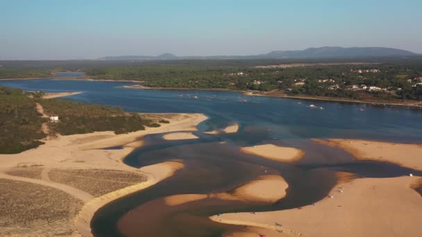 Lagoa Albufeira Aérea Ultra Por Drone Sesimbra Lisboa Portugal — Vídeos de Stock