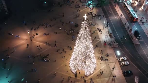 Vue Aérienne Illuminé Sapin Noël Lisbonne Sur Place Commerce Arbre — Video