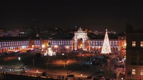 Vue Aérienne Place Commerce Lisbonne Nuit Noël Vue Sur Commerce — Video