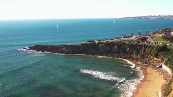 Aerial Drone Shot Turquoise Sea Waves Atlantic Ocean Blue Sky — Stock Video
