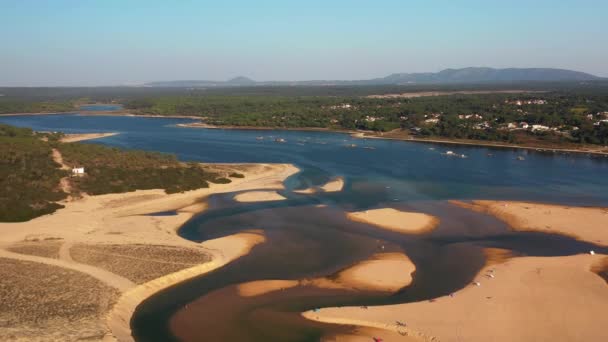 Prachtig Zandlandschap Naast Lagoa Albufeira Sesimbra Atlantische Oceaan Kust Portugal — Stockvideo