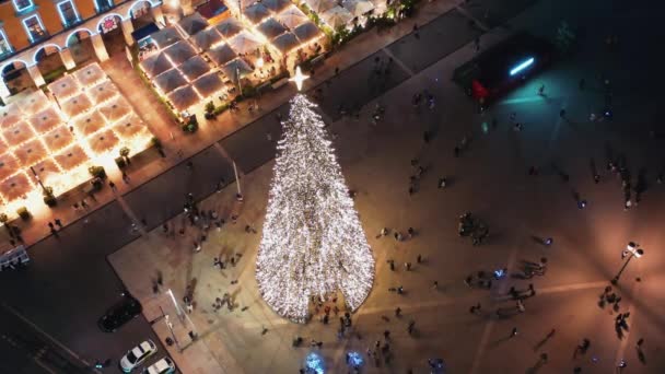 Vue Aérienne Arbre Noël Lisbonne Sur Place Commerce Arbre Noël — Video
