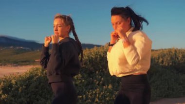 Güneşli bir günde Windy Beach 'te antrenman yapan kadın boksör koçu ona rehberlik ediyor. Güçlü genç dövüşçü dışarıda egzersiz yapıyor, doğada antrenman yapıyor.