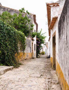 Taştan kaldırımları ve beyaz duvarları olan eski kasabanın dar sokakları..