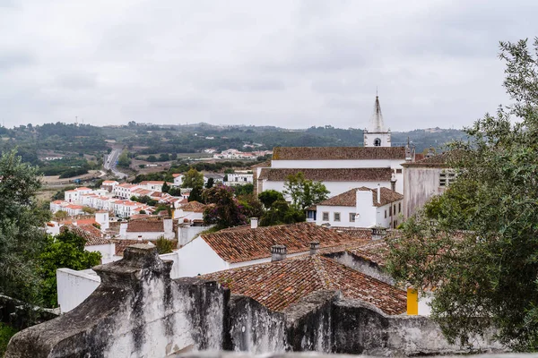 Eski bir kasabanın eski kiremitli çatılarına bakın..