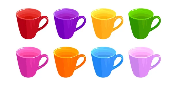 Leere Tassen Verschiedenen Farben Isoliert Auf Weißem Hintergrund Vektorgrafik — Stockvektor