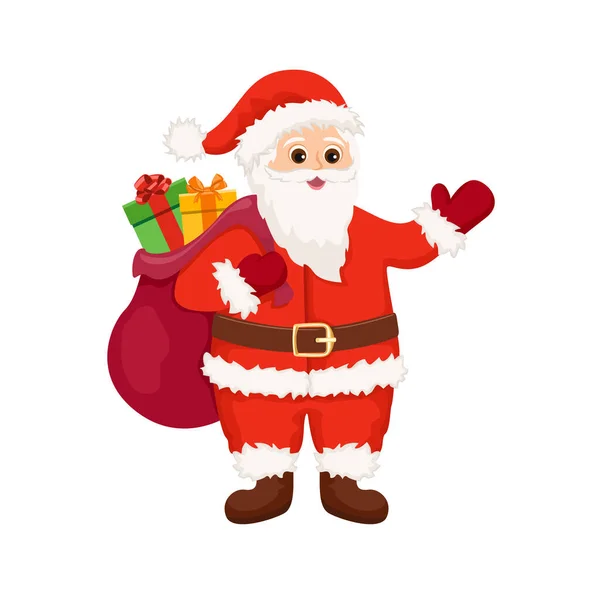 Санта Клаус Носит Сумку Подарками Рождество Иллюстрация Вектора Мультфильма Значок — стоковый вектор