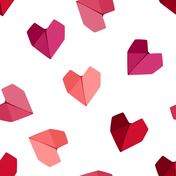 Patrón Sin Costuras Corazones Origami Papel Rojo Rosa Fondo Amor — Vector de stock