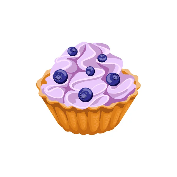 Blueberry Cupcake Dengan Krim Kocok Terisolasi Dengan Latar Belakang Putih - Stok Vektor