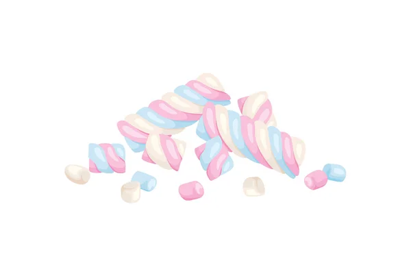 在白色背景上隔离的棉花糖堆积如山 甜甜的甜点图标 矢量卡通画 — 图库矢量图片