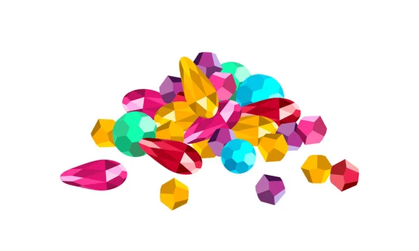 Colored Crystals Gems Isolated White Background Vector Illustration Heap Jewels — Stockový vektor