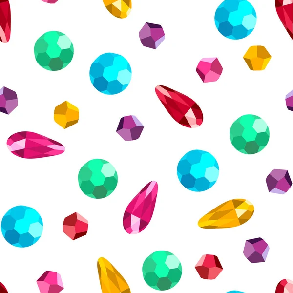 Multi Barevné Krystaly Drahokamy Bezešvé Vzor Vektorové Ploché Ilustrace Šperků — Stockový vektor