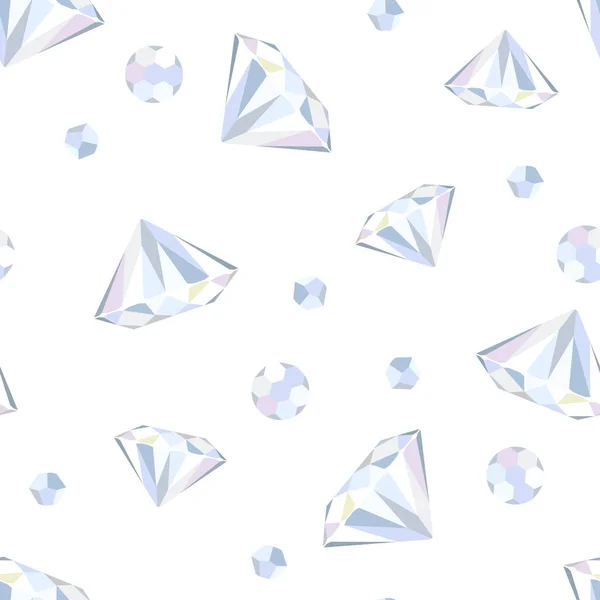 Diamanten Hintergrund Nahtloses Muster Mit Edelsteinen Auf Weißem Hintergrund Vektorflache — Stockvektor