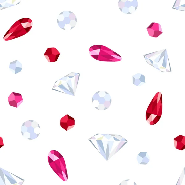 Gems Nahtlose Muster Vektorillustration Von Rubinen Und Diamanten Cartoon Flach — Stockvektor