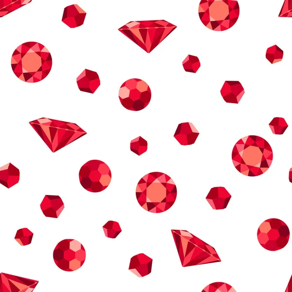 Rubine Nahtlose Muster Edelsteine Von Roter Farbe Verschiedenen Formen Isoliert — Stockvektor
