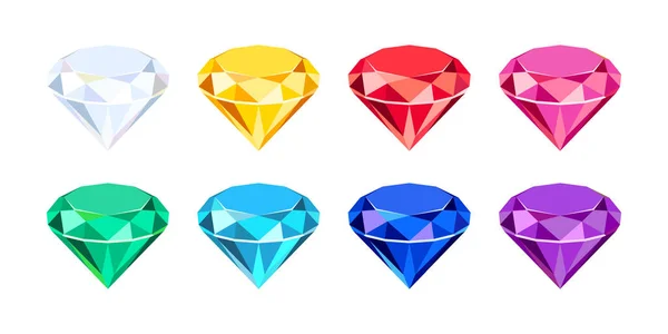 Sada Diamantů Různých Barvách Vektorové Kreslené Ploché Ilustrace Šperků — Stockový vektor