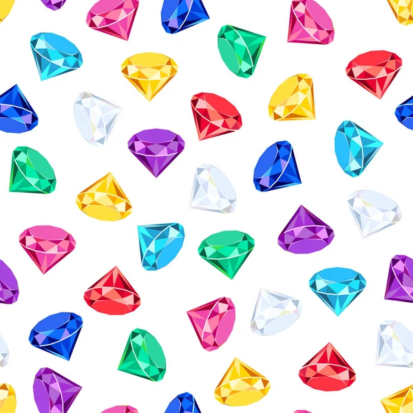 Seamless Pattern Bright Colorful Gems Diamonds Background Vector Cartoon Flat — Stockvektor