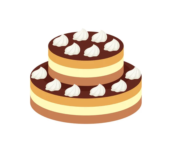 Schokoladenkuchen Mit Schlagsahne Auf Weißem Untergrund Vector Cartoon Flache Illustration — Stockvektor