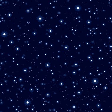 Gece yıldızlı arka plan. Kusursuz bir desen. Vektör illüstrasyonu.