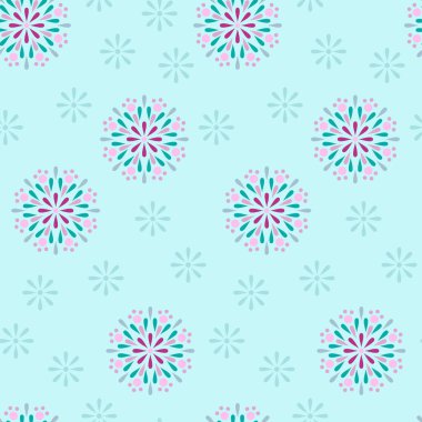 Soyut mavi çiçek arkaplanı. Vektör çizimi. Dekoratif elementlerle kusursuz desen. 