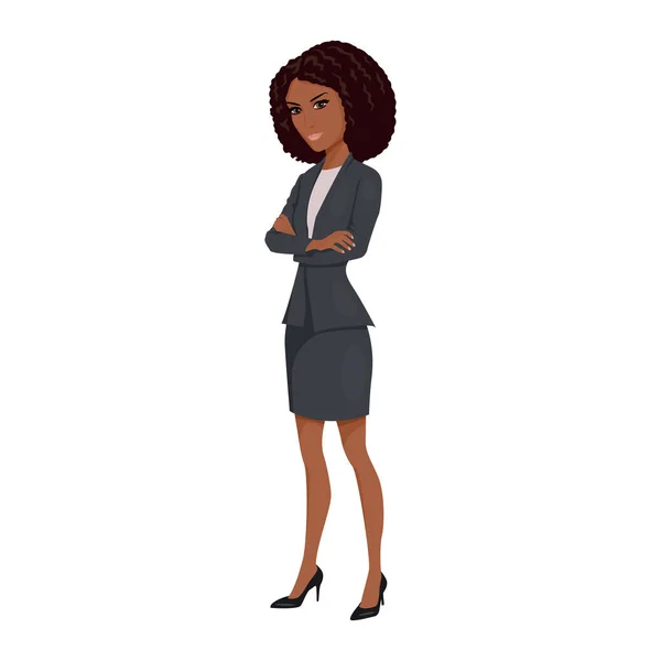 Afro Amerikaanse Zakenvrouw Pak Geïsoleerd Witte Achtergrond Vector Cartoon Illustratie — Stockvector