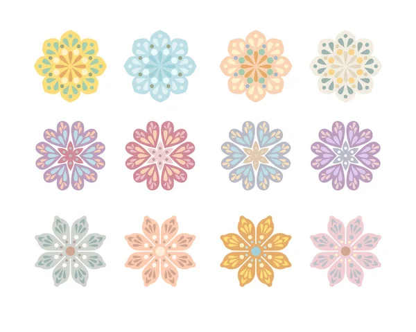 Set Von Floralen Dekorativen Motiven Sammlung Stilisierter Blumen Verschiedenen Farben — Stockvektor