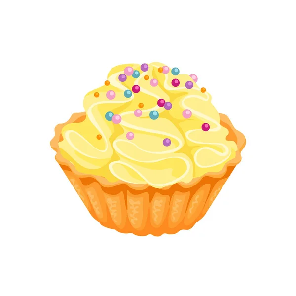 Cupcake Com Creme Limão Batido Polvilhas Coloridas Isoladas Fundo Branco — Vetor de Stock