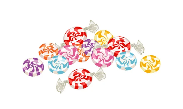 Bunt Wirbelnde Bonbons Jede Menge Süßigkeiten Vektorgrafik — Stockvektor