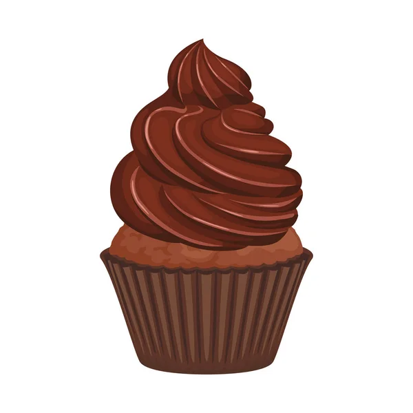 Шоколадный Кекс Сливками Изолированы Белом Фоне Векторная Карикатура Сладкий Десерт — стоковый вектор