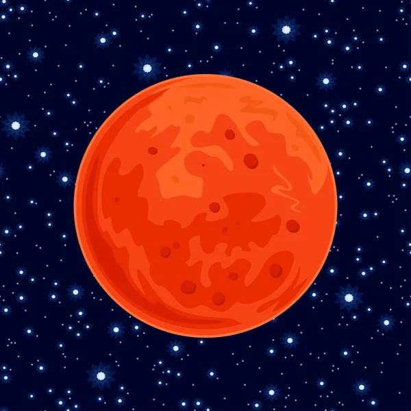 Mars Icon Red Planet Dark Space Background Stars Vector Cartoon — Stock Vector