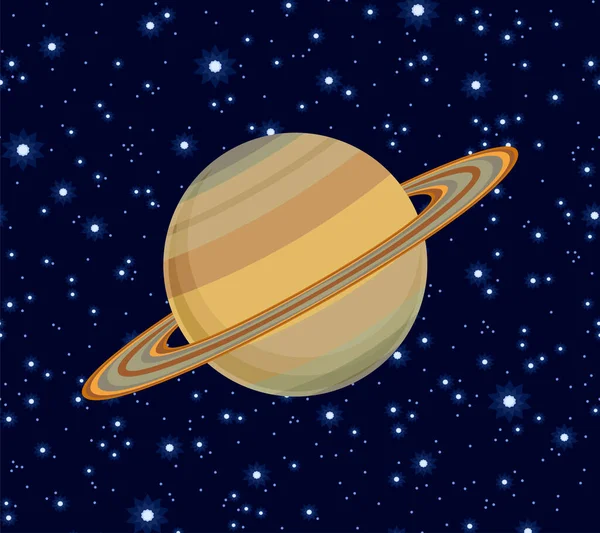 Pianeta Saturno Anelli Sfondo Scuro Cielo Stellato Illustrazione Piatta Del — Vettoriale Stock