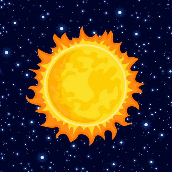 Slunce Temné Hvězdné Obloze Sluneční Soustava Vektorová Kreslená Ilustrace Jasná — Stockový vektor