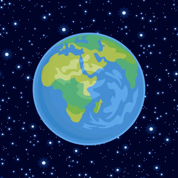 暗い星空を背景にした惑星地球 ベクトル漫画イラスト — ストックベクタ