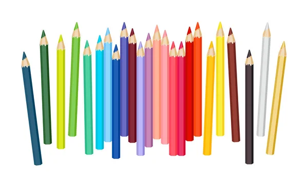 Lápis Coloridos Estão Espalhados Fundo Branco Conjunto Lápis Brilhantes Para — Vetor de Stock