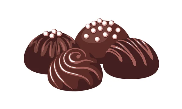Trufas Caramelo Chocolate Aisladas Sobre Fondo Blanco Ilustración Dibujos Animados — Vector de stock