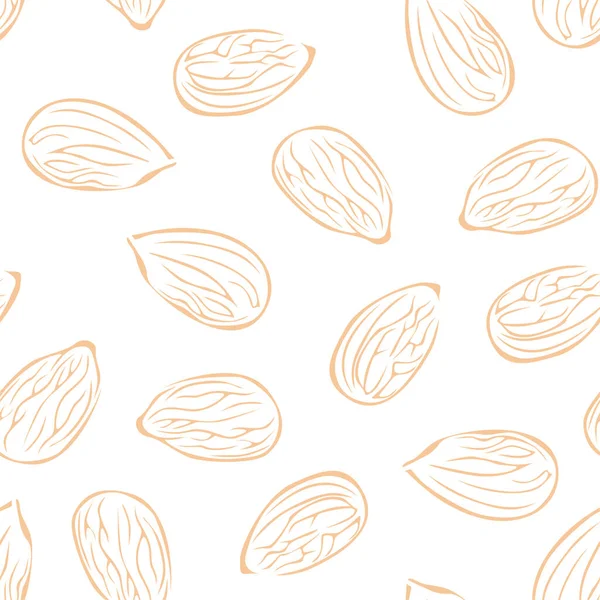 Mandel Nüsse Nahtlose Muster Illustration Des Linienkunstvektors Hintergrund Der Nahrungsmittel — Stockvektor