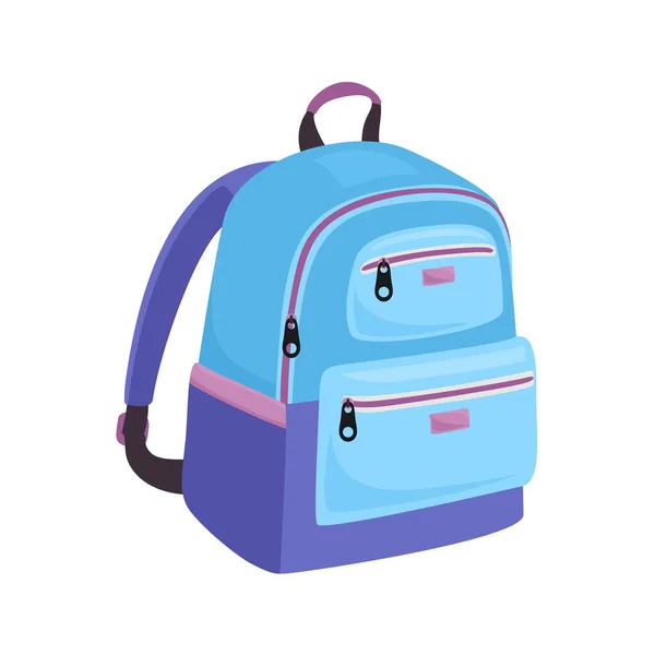 スクールバッグは白い背景に隔離されています 青い学校のバックパックのベクトル漫画イラスト 教育アイコン — ストックベクタ