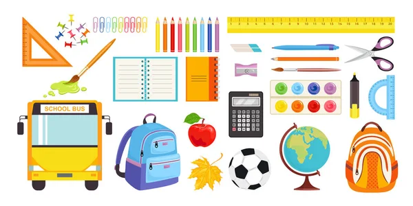 Vektorové Ilustrace Školy Školství Kolekce Kreslených Ikon Školními Potřebami — Stockový vektor