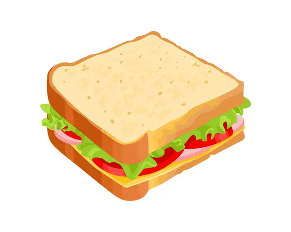 Sandwich Isolato Sfondo Bianco Illustrazione Del Cartone Animato Vettoriale Dello — Vettoriale Stock