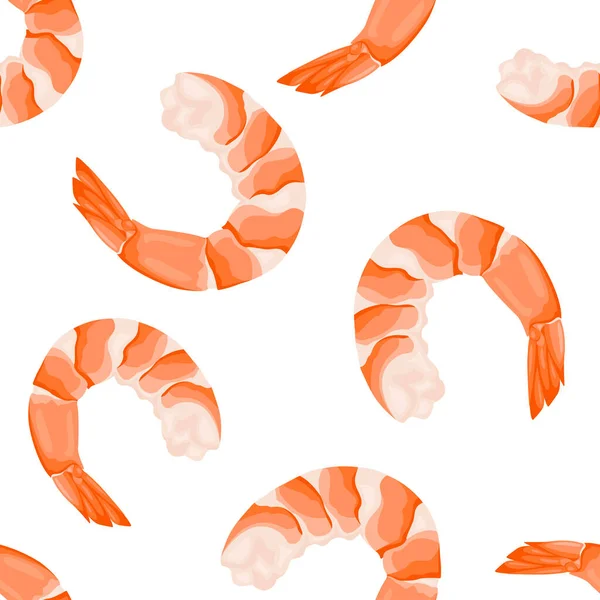 Shrimp Seamless Pattern Seafood Background Cooked Prawn Vector Cartoon Illustration — Stock Vector