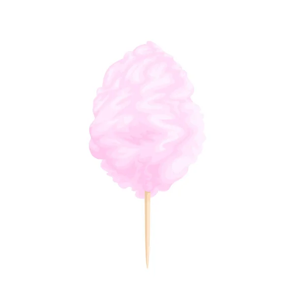 Розовая Сахарная Вата Изолированы Белом Фоне Векторная Карикатура Значок Сладкой — стоковый вектор