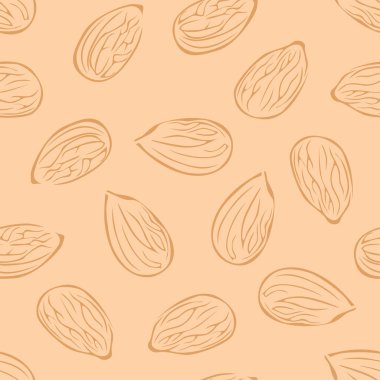 Badem fıstıklı kusursuz desen. Çizgi sanat vektör illüstrasyonu. Sağlıklı organik gıda geçmişi. 