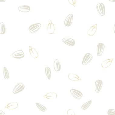 Beyaz arka planda ayçiçeği tohumları. Vektör yiyecekler kusursuz desen. 