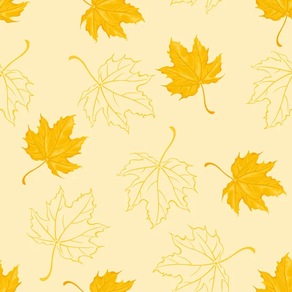 나뭇잎은 노란색 배경에 원활한 패턴입니다 일러스트 — 스톡 벡터