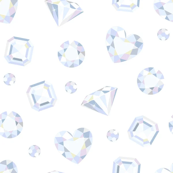 Diamonds Seamless Pattern Gems Different Shape Luxury Background Vector Cartoon — Stock Vector