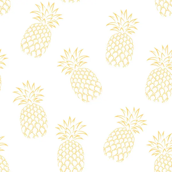 Pineapple Seamless Pattern Line Art Vector Illustration Tropical Fruits Background — Stock Vector