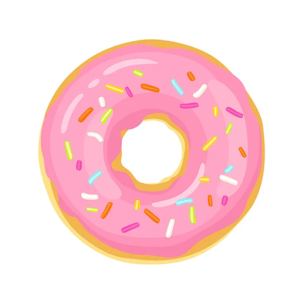 Donut Mit Rosa Glasur Und Bunten Streuungen Isoliert Auf Weißem — Stockvektor